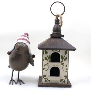 Christmas Cap Bird and Hanging Birdhouse For Decoration